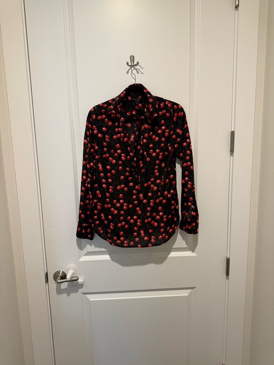 J. Crew Tops - J. Crew Black Blouse with Red Cherry Print